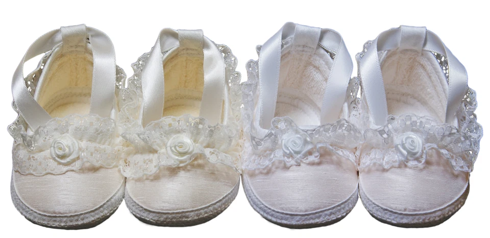 Baby girl CHRISTENING shoes slippers lace ribbon BAYPODS