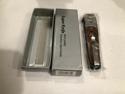 New! Super Knife Stainless Steel Pocket Knife (Hickory Shadow handle)