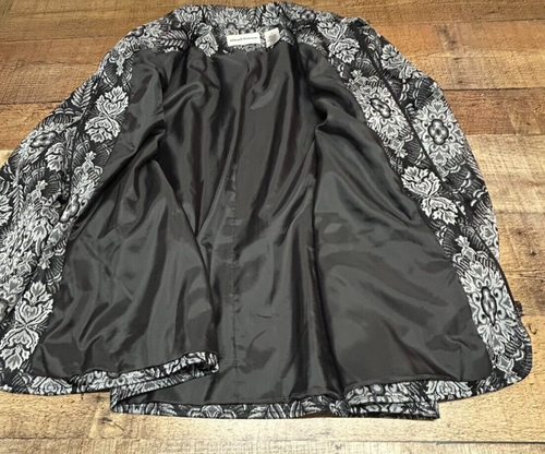 Alfred Dunner Jacket Blazer Womens 12 Black Metallic Floral Full Zip Career - Picture 8 of 10