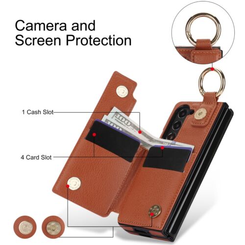 For Samsung Galaxy Z Fold3 4 5 Loop Wallet Pen Holder Leather 2in1 Case Cover - Picture 12 of 53