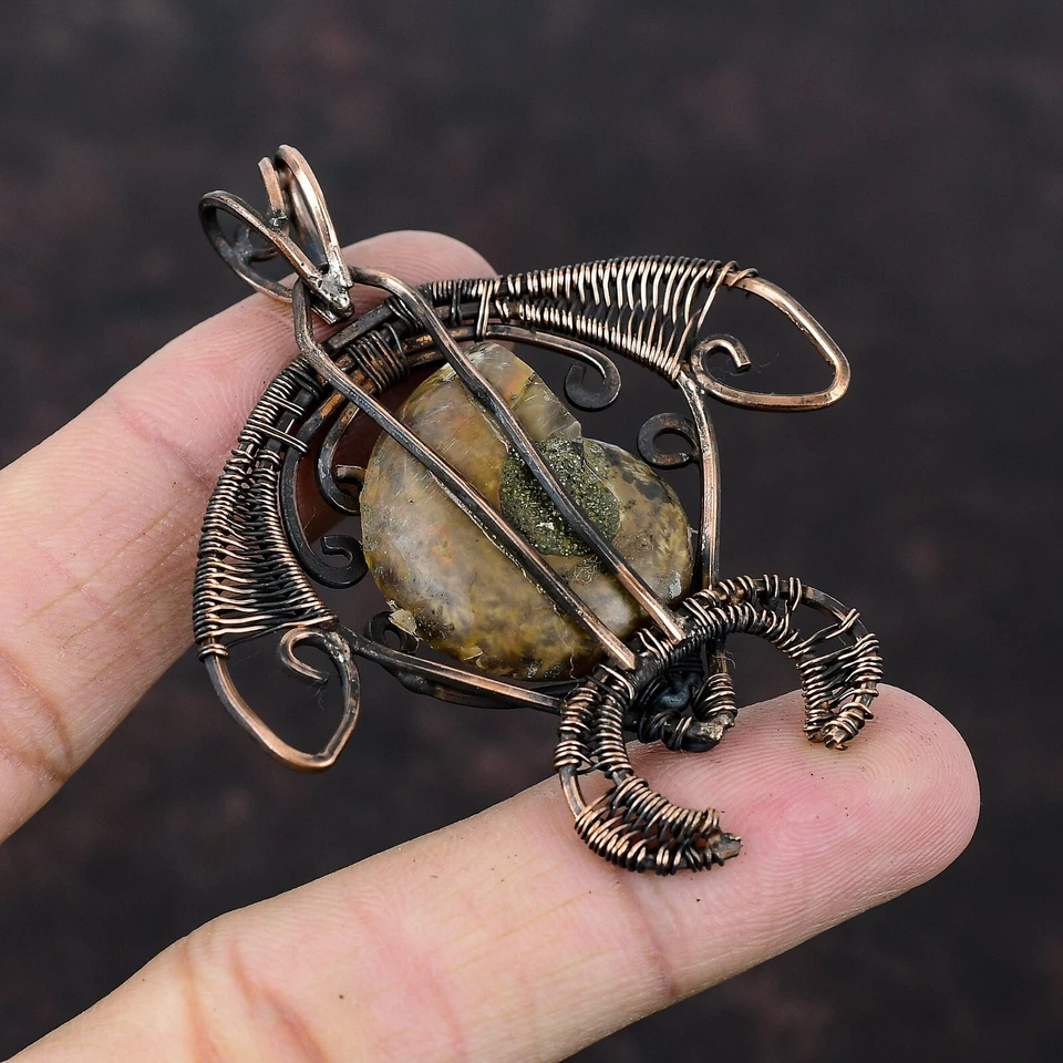 Regalo Para Ella Cobre Amonita Fósil Joyería Alambre Envuelto Tortuga Colgante 2.56" Foto 4 de 4