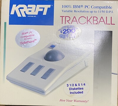 NEW Kraft Systems Computer Trackball Serial Mouse W/ 5 1/4 floppy 3 1/2 disc