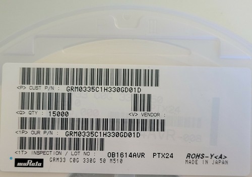 25pcs 33pF 50V COG NPO 2% SMD 0201 Murata Capacitors Ceramic GRM0335C1H330GD01D - Picture 2 of 2