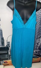 Natori Plume Chemise Turquiose W/ Lace Insets Soft Luxurious Gown Nightgown Sz L