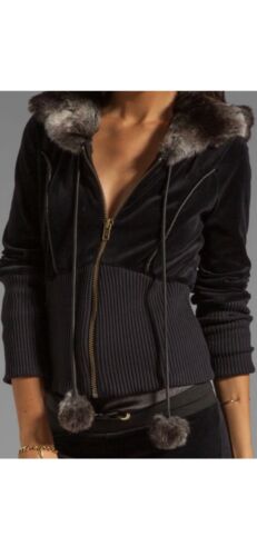 Beach Bunny Lounge Velour Womens Hoodie S Black Zipper Faux Fur Sweatshirt Zips