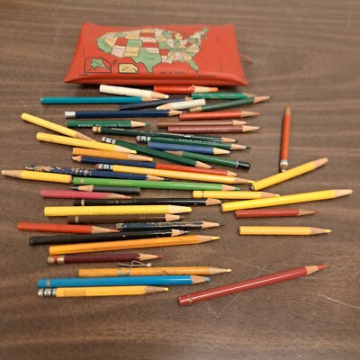 Vintage Multi Brand Colored Pencils Lot and vintage world map Case 