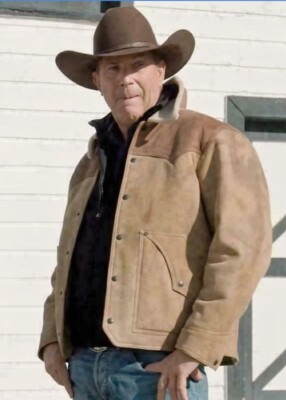Herren Yellowstone John Dutton Wildleder Jacke Kevin Costner Pelzkragen