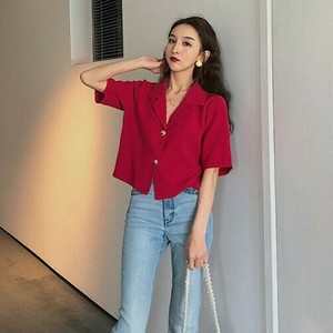 Damen Einschnitt Revers Hemd Mit Kurzen Armeln Knopfe Anzug Bluse Lockeres Top Ebay