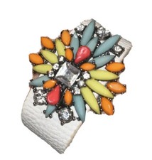 Leather bracelet Jewels stones statement Snap Closure Bright Colorful Native