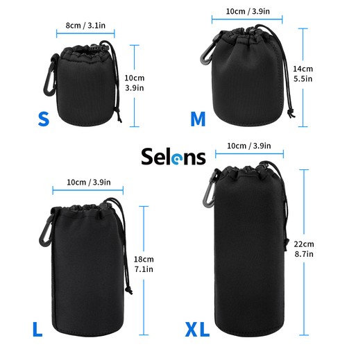 4x Camera Lens Pouch Bag Soft Neoprene Drawstring Protector Case Set Waterproof - Picture 2 of 8