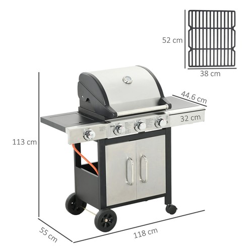 Deluxe Gas Barbecue Grill 3+1 Burner Garden BBQ with Large Cooking Area - Picture 10 of 11