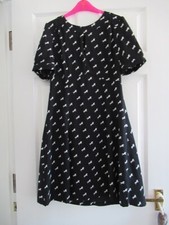 Marks & Spencers M&S Collection Horses Black Tea Dress - Gold Zip Back - Size 8