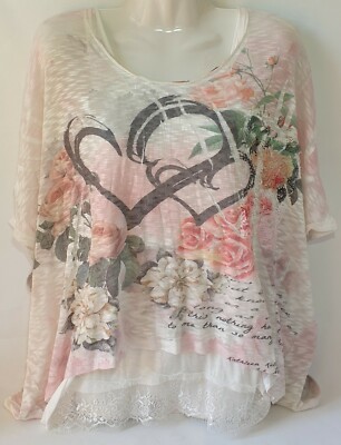 Damen Bluse Weiß Rosenprint Frühling Sommer Spitze Rosa M 38 Häckel -NEU