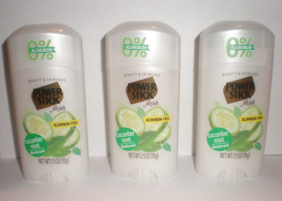 (3) POWER STICK CUCUMBER MINT ALUMINUM FREE DEODORANT FOR HER 2.5 Oz each