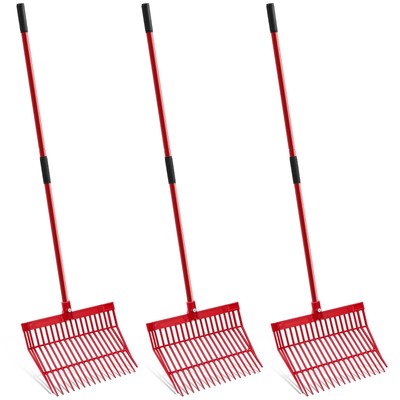 3 Sets Manure Fork with Long Metal Handle Pitch Fork Manure Rake Heavy Duty M...
