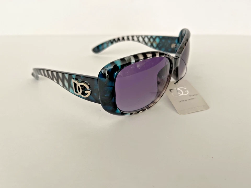 Gafas de sol envolventes ovaladas de gran tamaño DG marco a rayas turquesa negro calidad óptica Foto 2 de 4