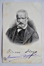 CPA 1902- carte postale ancienne avec  portrait de Victor Hugo et signature