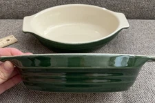 EMILE HENRY Green Stoneware Au Gratin/ Casserole Dishes Modele Depose (Set Of 2)