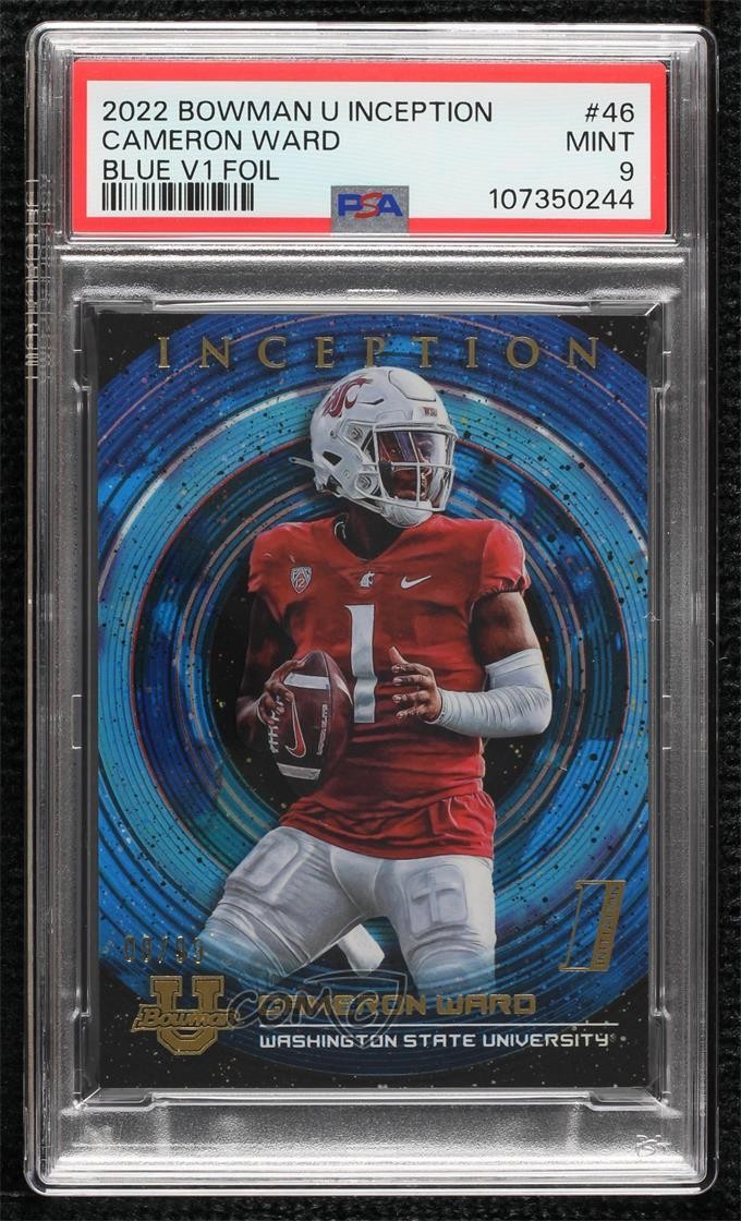 2022 Bowman Inception University Blue Foil V1 9/99 Cam Ward #46 PSA 9 MINT 02ti
