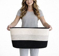 Large black white cotton rope basket, blanket basket, storage basket, laundry