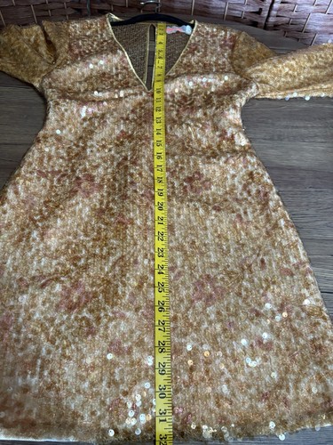 FREE PEOPLE Stars Align Mini Dress Golden Sequin Floral Embroidered Size 4 - Picture 17 of 17
