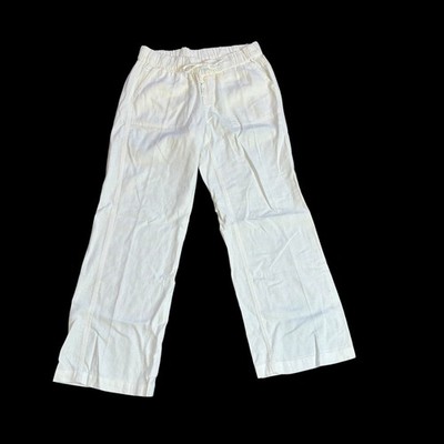 Caslon Pants White Linen Blend Coastal Wide Leg Drawstring Size XS