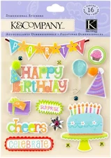 K&Company Dimensional Stickers-Birthday Wish