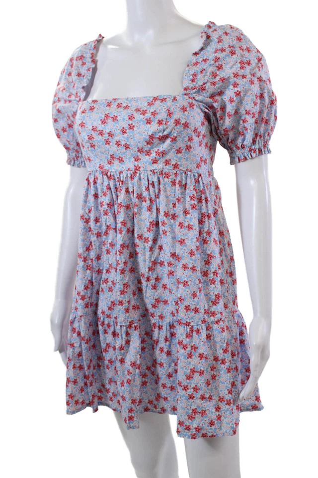 Mini vestido B. Darlin feminino algodão estampa floral gola quadrada azul tamanho 0 - Imagem 2 de 4