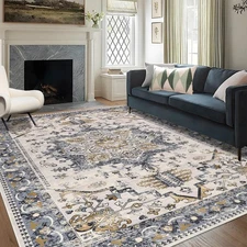 HEBE Washable Area Rug 8'x10',Non Slip Boho Rugs for Bedroom, Vintage Distres...