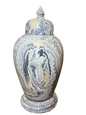Grey Marbled Abstract Porcelain Urn with Removable Lid