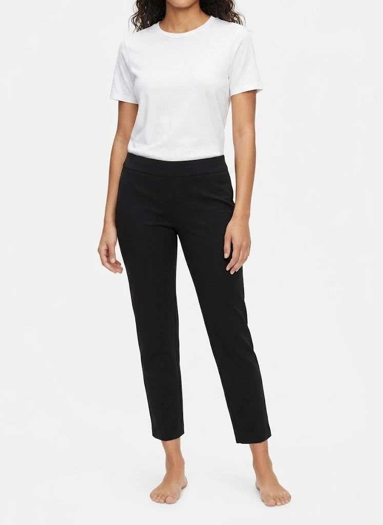 NWT Eileen Fisher Slim Ankle w/ Yoke in Black Washable Stretch Crepe Pants PS