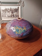 VIVIKA & OTTO HEINO GLOSSY WEED VASE POT PURPLE WITH BROWN & GREEN HUES