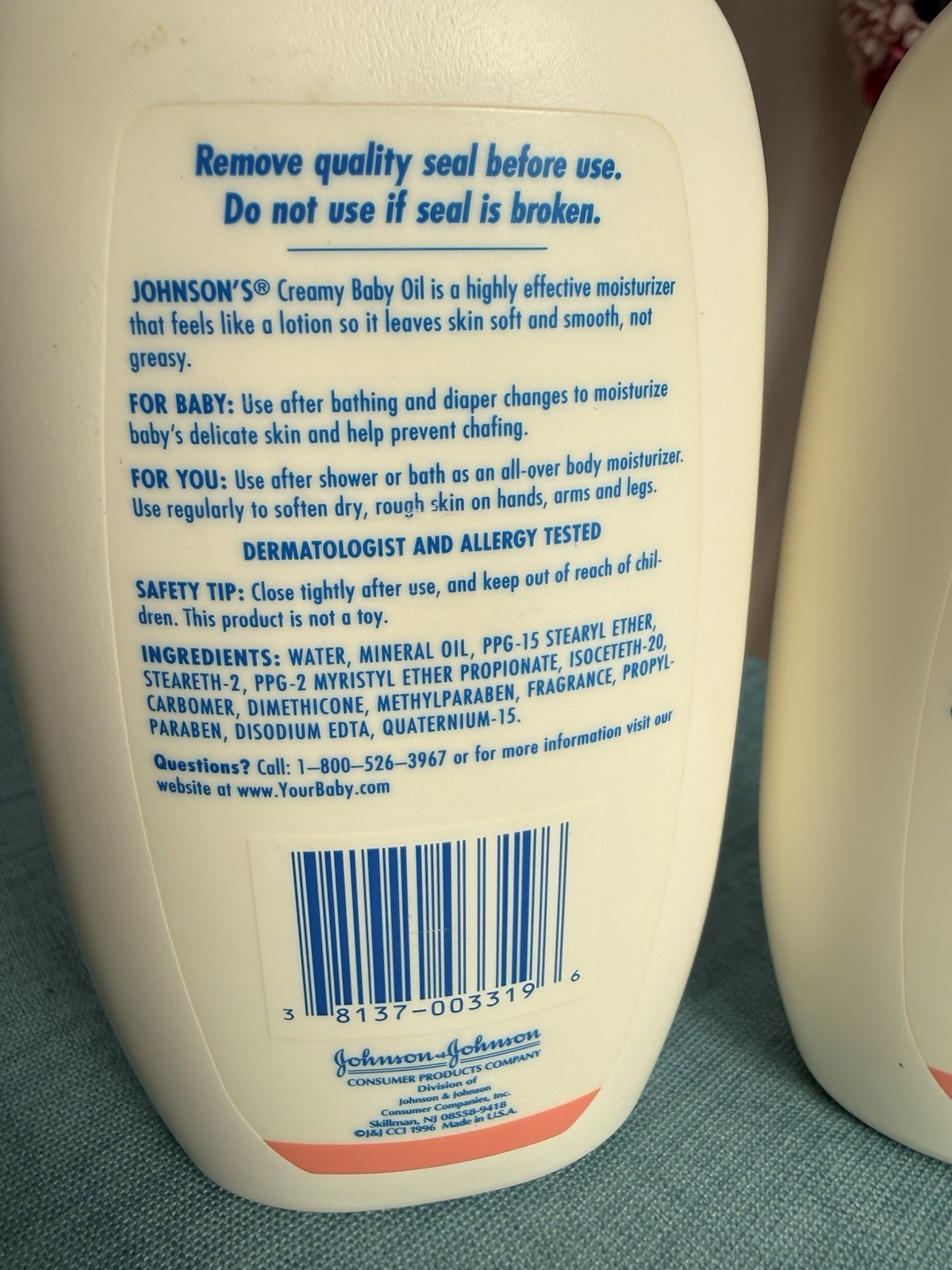 2 Johnson's creamy baby oil Discontinued 15 Oz Full Vintage 1996