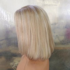 Short Beige Blonde Highlight Bob Wigs with Bangs 13x4 Lace Front Human Hair Wigs