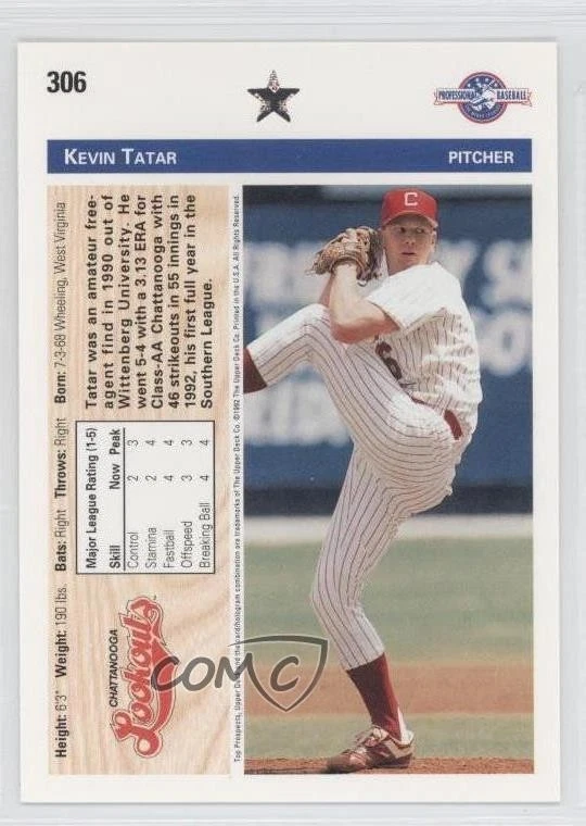 1992 Upper Deck Minor League Kevin Tatar #306 Rookie RC - Image 2 of 2