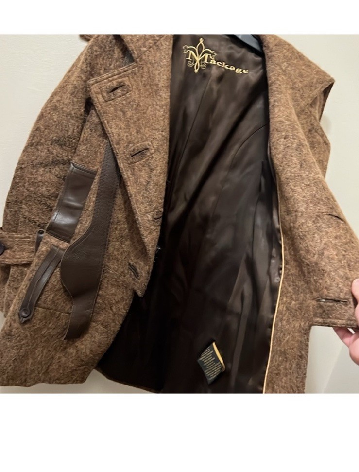 Mackage Brown Button Belted Collared Leather Trim… - image 6