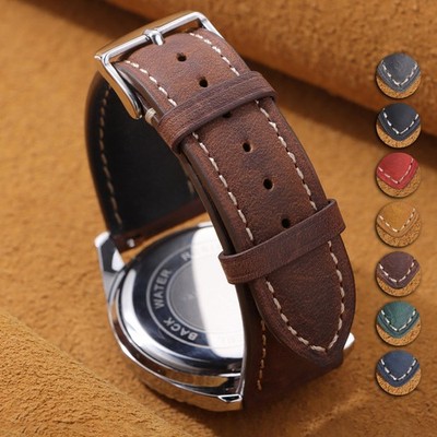Crazy Horse Calfskin Strap 14 16 18 20 22mm Handmade Quick Release Watch Band