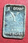 Vintage "Y" .999 FINE SILVER Mini Bar! 1 Gram!