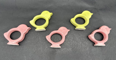 Ceramic Chick / Bird Napkin Rings   Set of 5 Easter / Spring Table Decor   READ