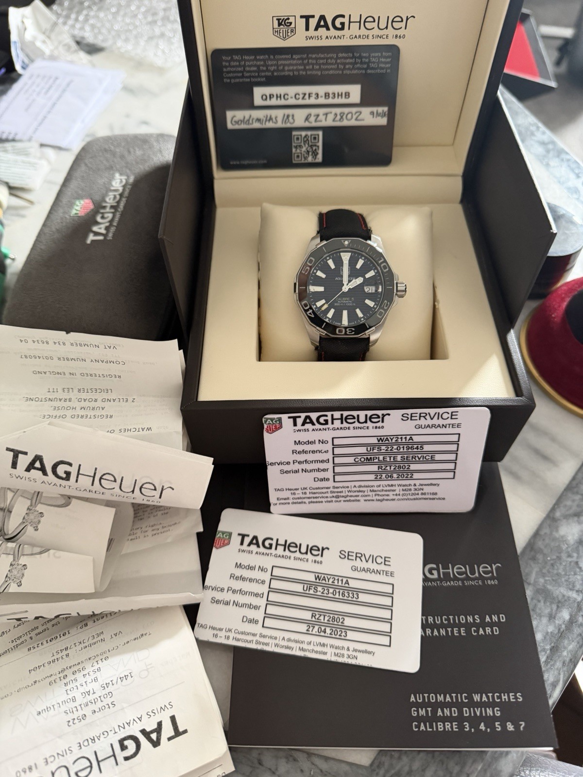 Tag Heuer Aquaracer Automatic Men’s Black Watch WAY211A.FC6362 Complete Service