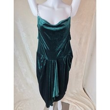 Emerald Green Velvet Rhinestone Strap Cowl Neck Draped Mini Dress 3XL