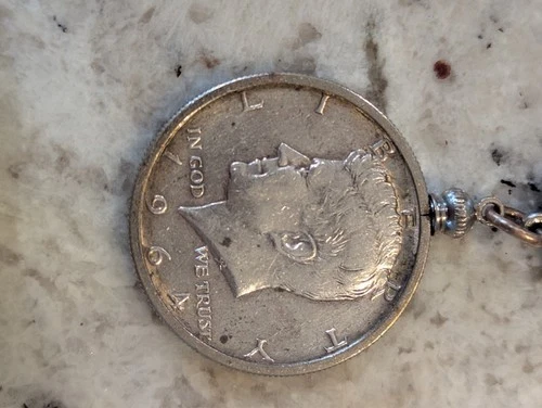 1964 kennedy half dollar coin pendant silver