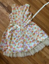 GIRLS YELLOW FLOWERED SLEEVELESS DRESS SIZE LARGE L