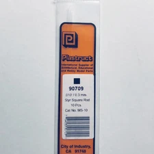 Plastruct 90709 Styrene Square Strip 0.010" x 10" (10)