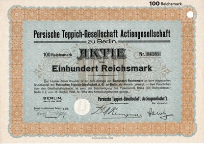 Persische Teppich Gesellschaft Ag Berlin Aktie 1926 Persien