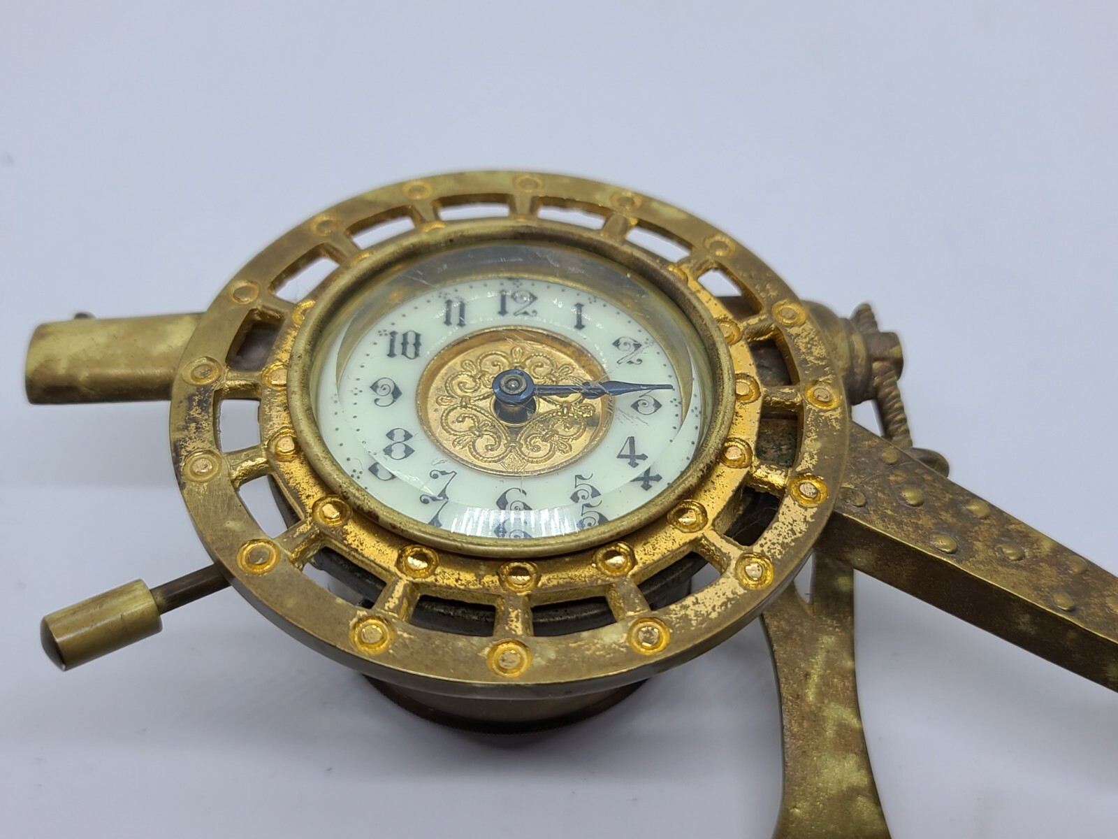 Antique 1800's Figural Brass Cannon Novelty Shelf Clock British United