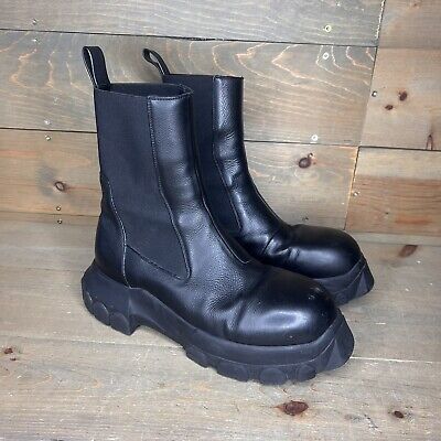 Rick Owens Black Leather Bozo Beatle Tractor Boots Chunky Rick Owens Black Leather Bozo Beatle Tractor Boots Chunky