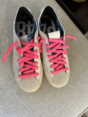 NEW $250 Women's Sz 39 M P448 John White/Lami Low-Top Lace Up Sneakers