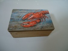 Lobster Wooden Box Treasure Chest / Shell Fish Crab Fishing Tackle Case Trinket