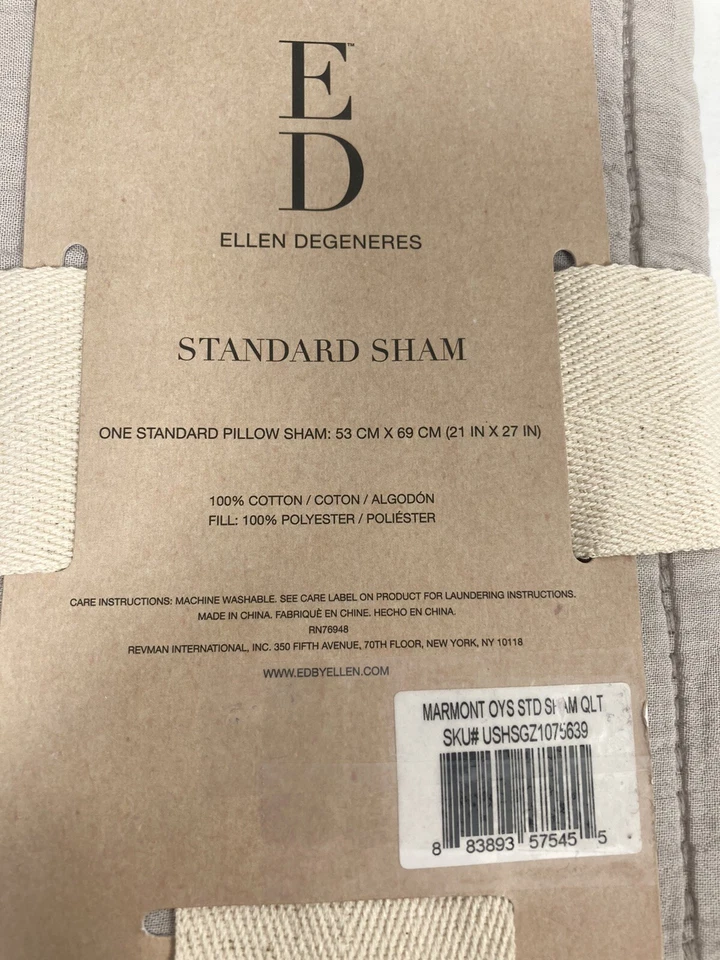 Funda de almohada Ellen Degeneres estándar falsa Marmont gris ostra 21”X27” algodón nuevo Foto 4 de 4